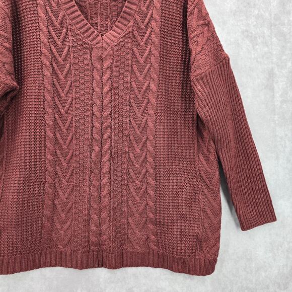 Natural Reflection Red Pullover Knit Long Sleeve Cardigan Sweater Medium - Picture 4 of 7